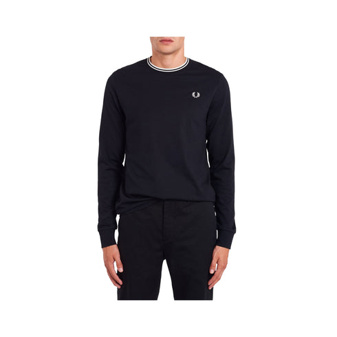 Fred Perry T-shirt T-shirt Uomo girocollo con doppia riga Nero bianco - Francavilla Moda
